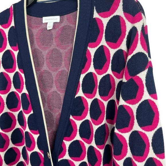 Charter Club Womens Long Cardigan Sweater Stretch Buttons Blue Pink Large - Picture 3 of 8